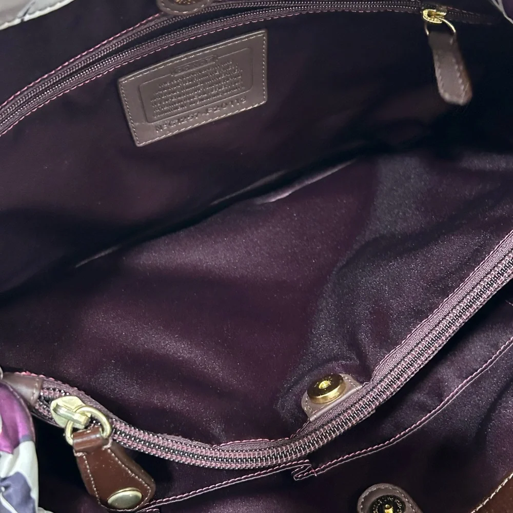 New Coach Ashley Scarf Print Purse F20113 Purple Brown Patent Leather Bag Y2K - Picture 12 of 15